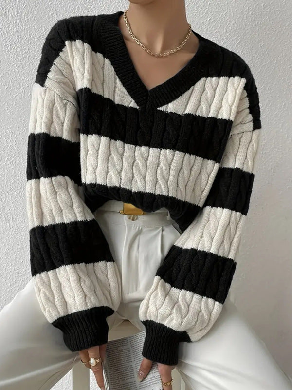 Women's striped v-neck sweater