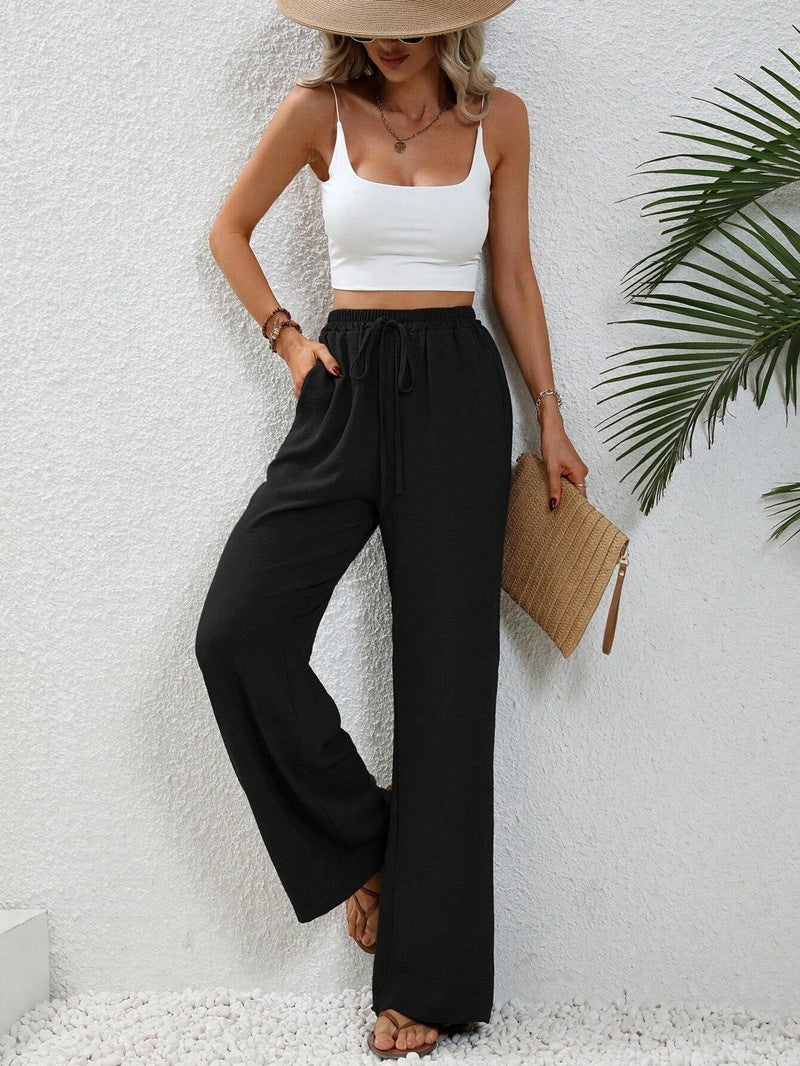 Women’s Wide-Leg Pants - Elastic Waist - Lightweight Flowy Relaxed Fit
