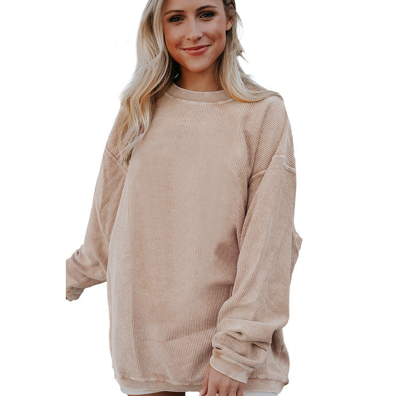 Women’s Sweatshirt – Relaxed Fit – Cotton Blend – Long Sleeve – Round Neck Casual
