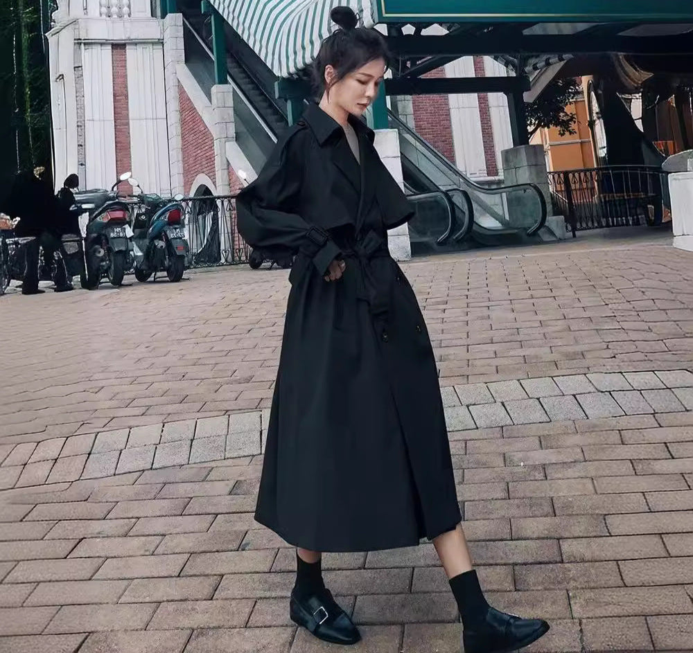Women's autumn lapel double-breasted trench coat