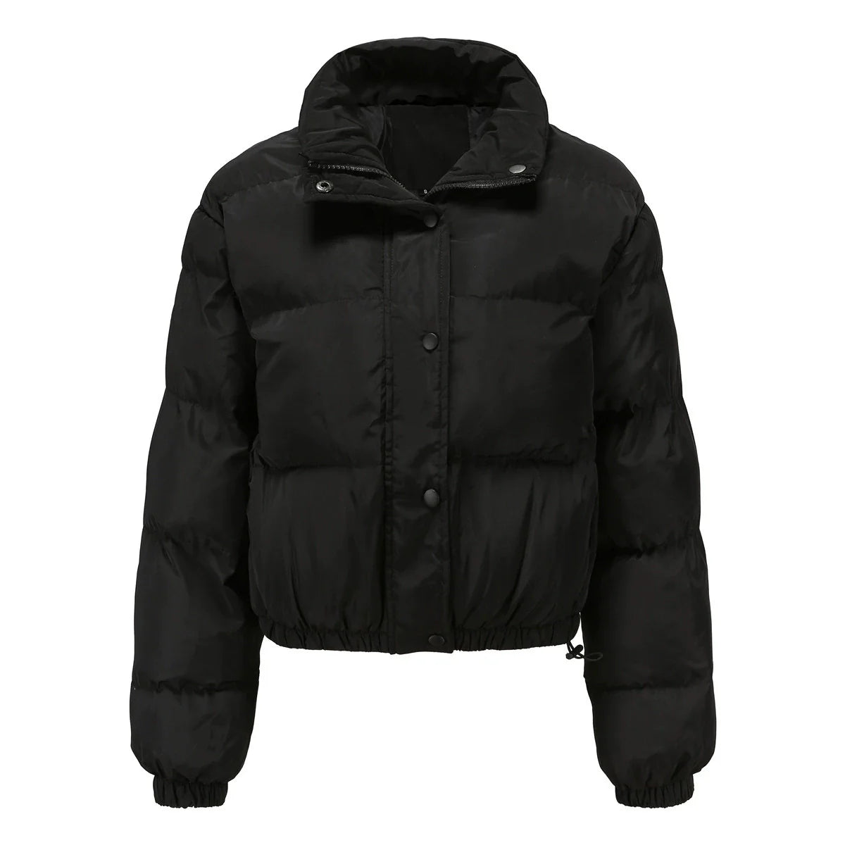 Women’s Puffer Jacket – Oversized Fit – Quilted Padding – High Collar – Cropped Hem