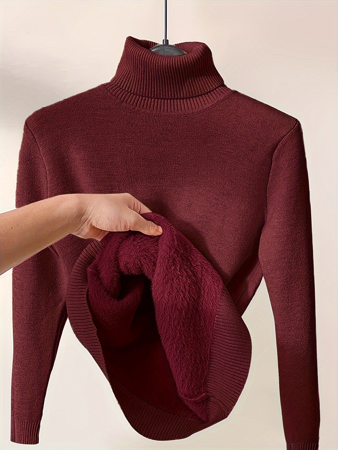 Women’s Pullover Sweatshirt – Slim Fit Knit – Fleece Lined – Ribbed Turtleneck