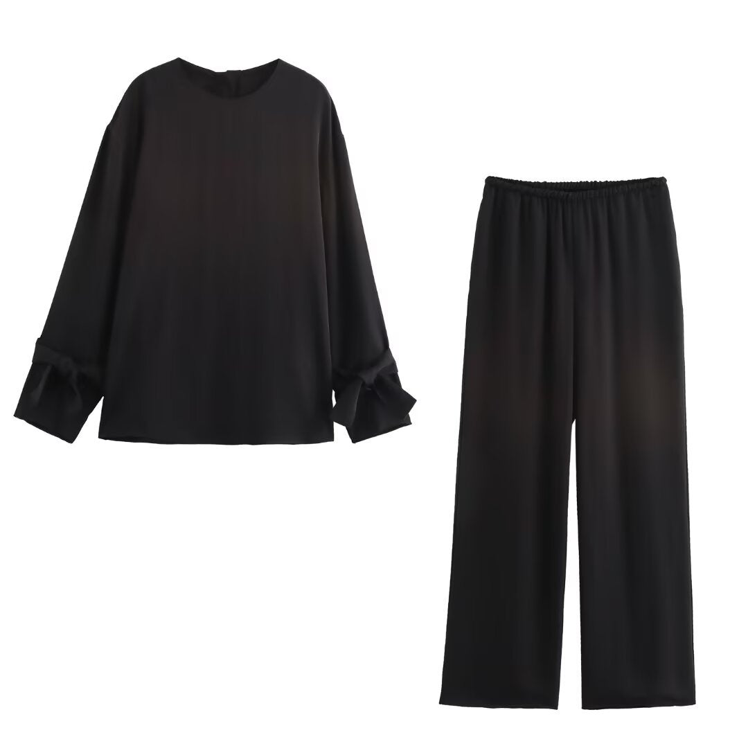 Women's long sleeve round neck top and casual pants set
