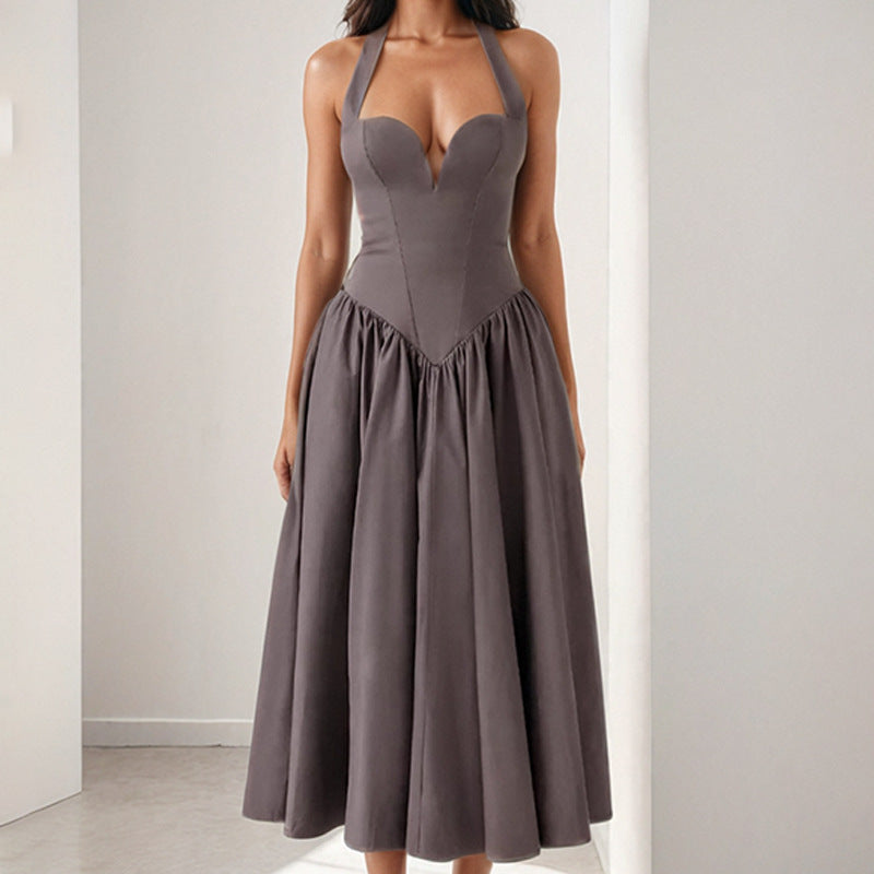 Satin Finish A-Line Midi Dress