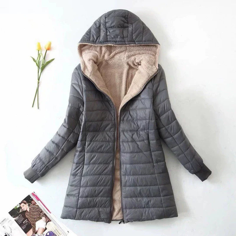 Women’s Puffer Coat – Quilted Insulated – Plush Lined – Hooded Mid-Length Fit