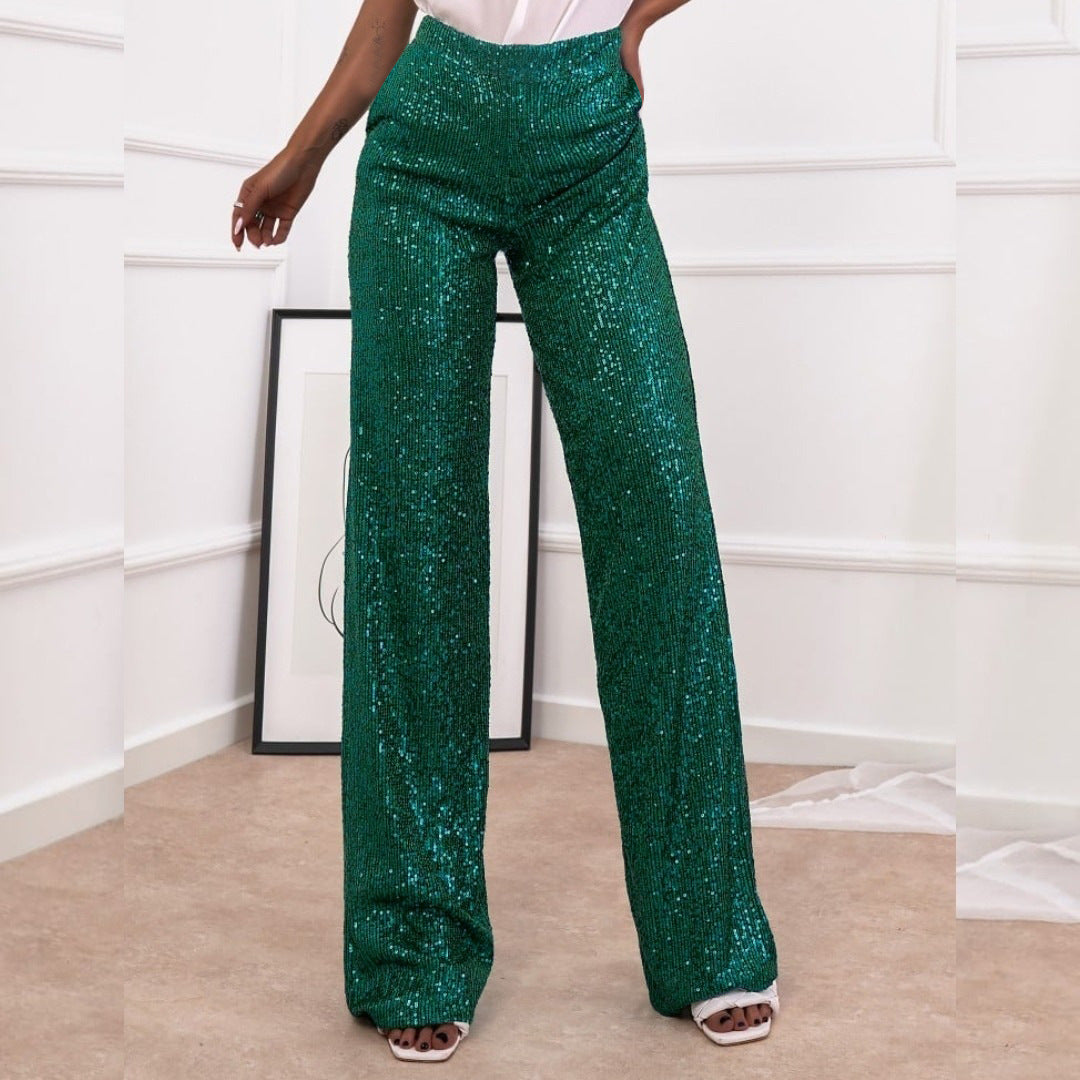 Women’s Straight-Leg Pants – Full Sequin – Relaxed Fit – Full Length Evening Wear