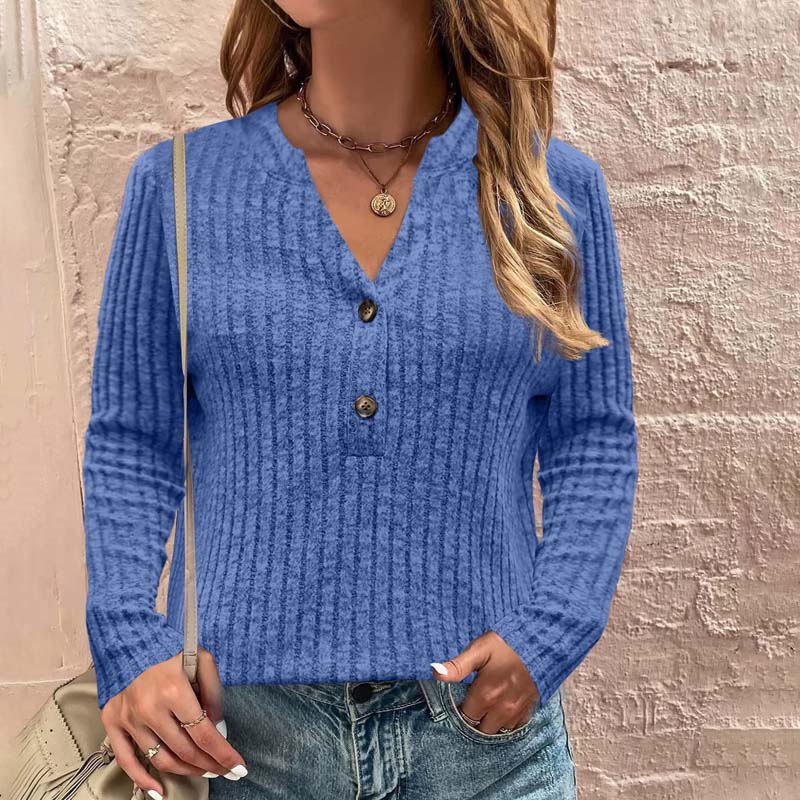 Ribbed Knit Button Down V-Neck Sweater