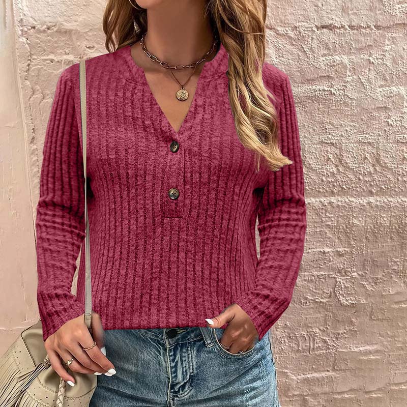 Ribbed Knit Button Down V-Neck Sweater