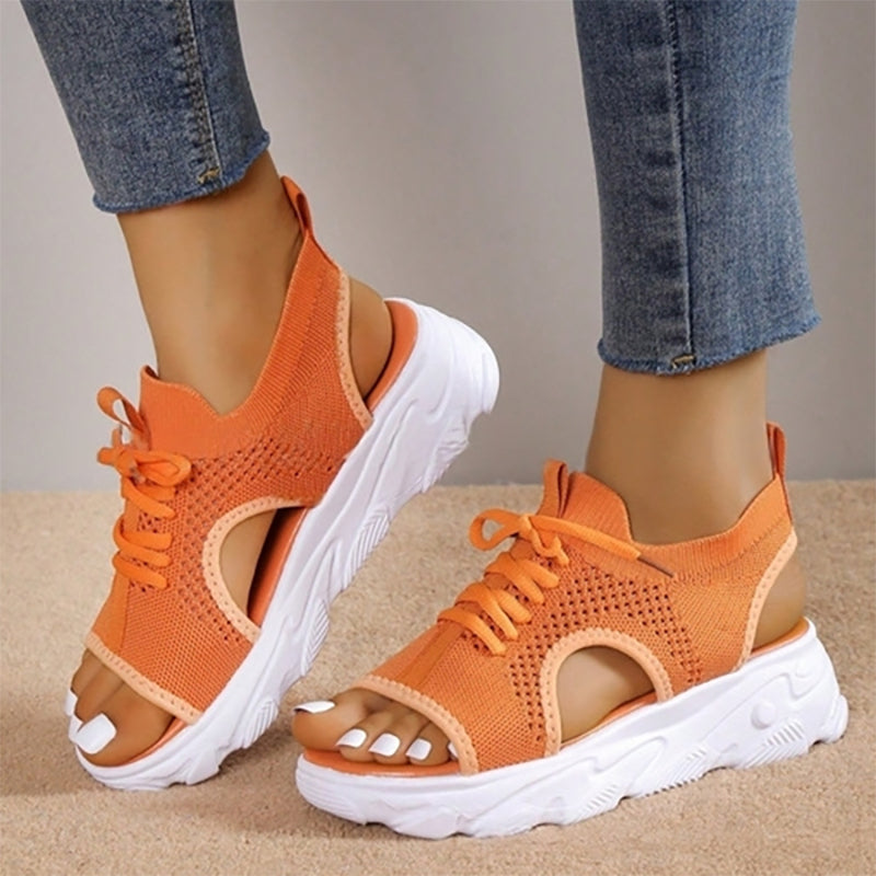 Breathable Knit Open-Toe Cushioned Sneakers