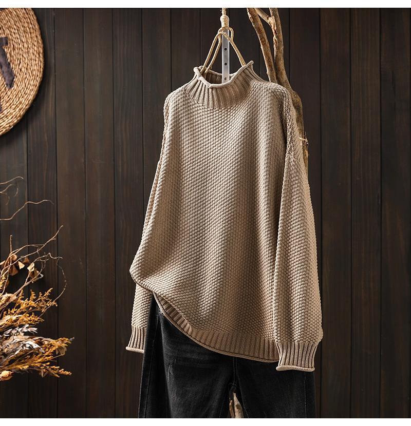 Women’s Oversized Sweater – Waffle Knit – Mock Neck – Dolman Sleeve – Ribbed Trim