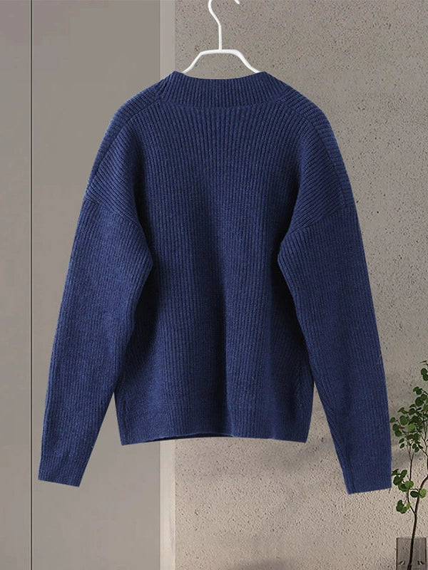 Women’s Sweater Top – Ribbed Knit – Wrap Style – V-Neck – Long Sleeve – Asymmetrical Hem