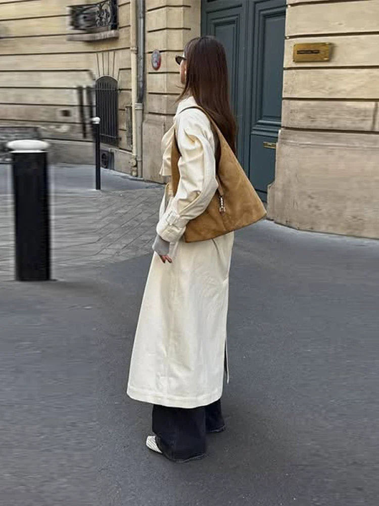 Women’s Trench Coat – Oversized Fit – Cotton – Belted Waist – Full Length – Seamless Front
