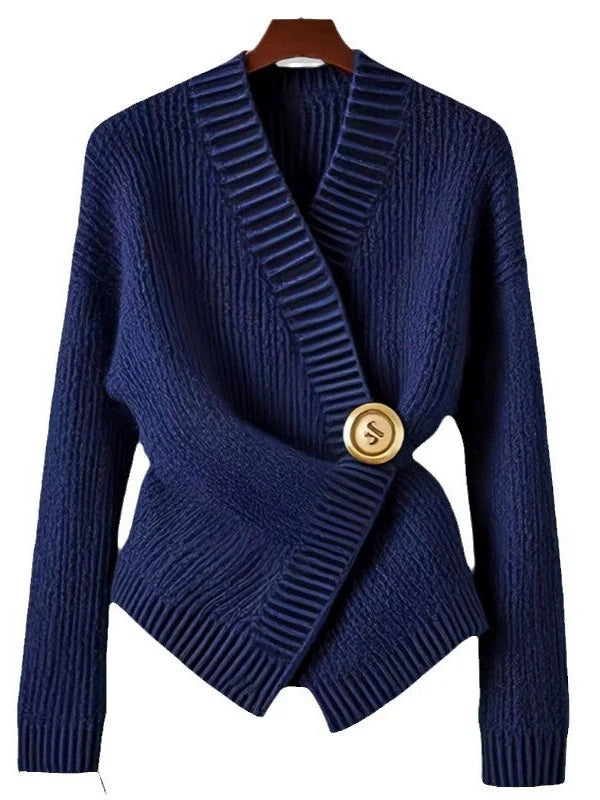 Women’s Sweater Top – Ribbed Knit – Wrap Style – V-Neck – Long Sleeve – Asymmetrical Hem