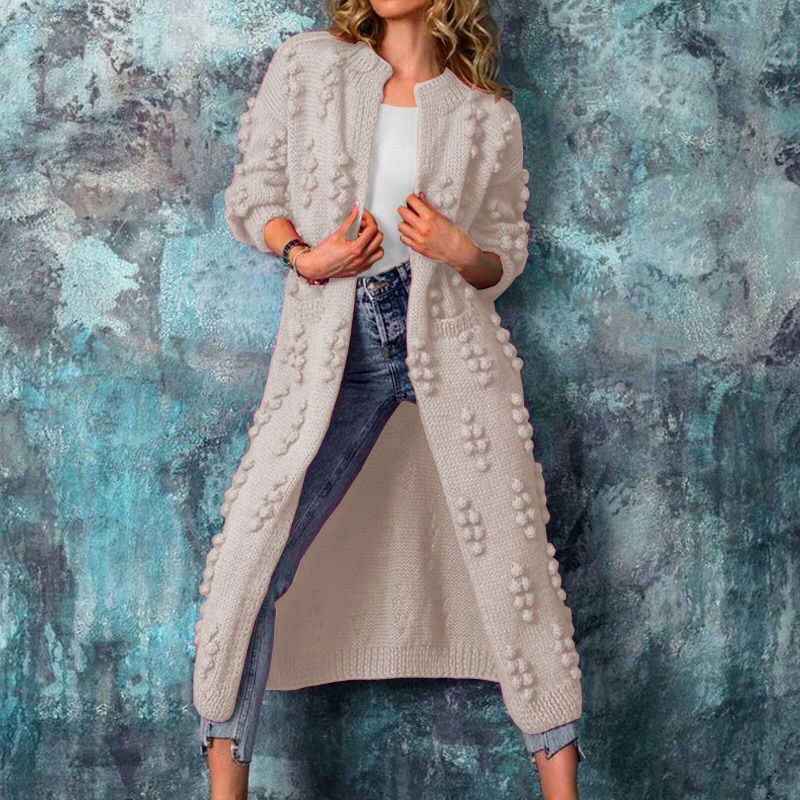 Women’s Long Cardigan Sweater Jacket – Popcorn Knit – Open Front – Patch Pockets – Relaxed Fit