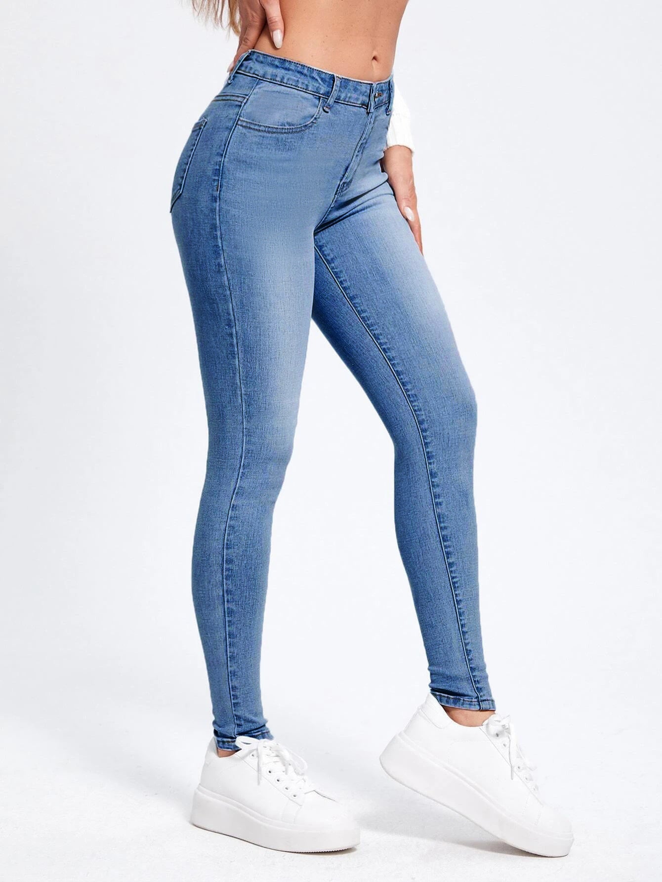Women's Skinny Jeans - High Waist - Stretch Denim - Full Length - Slim Fit