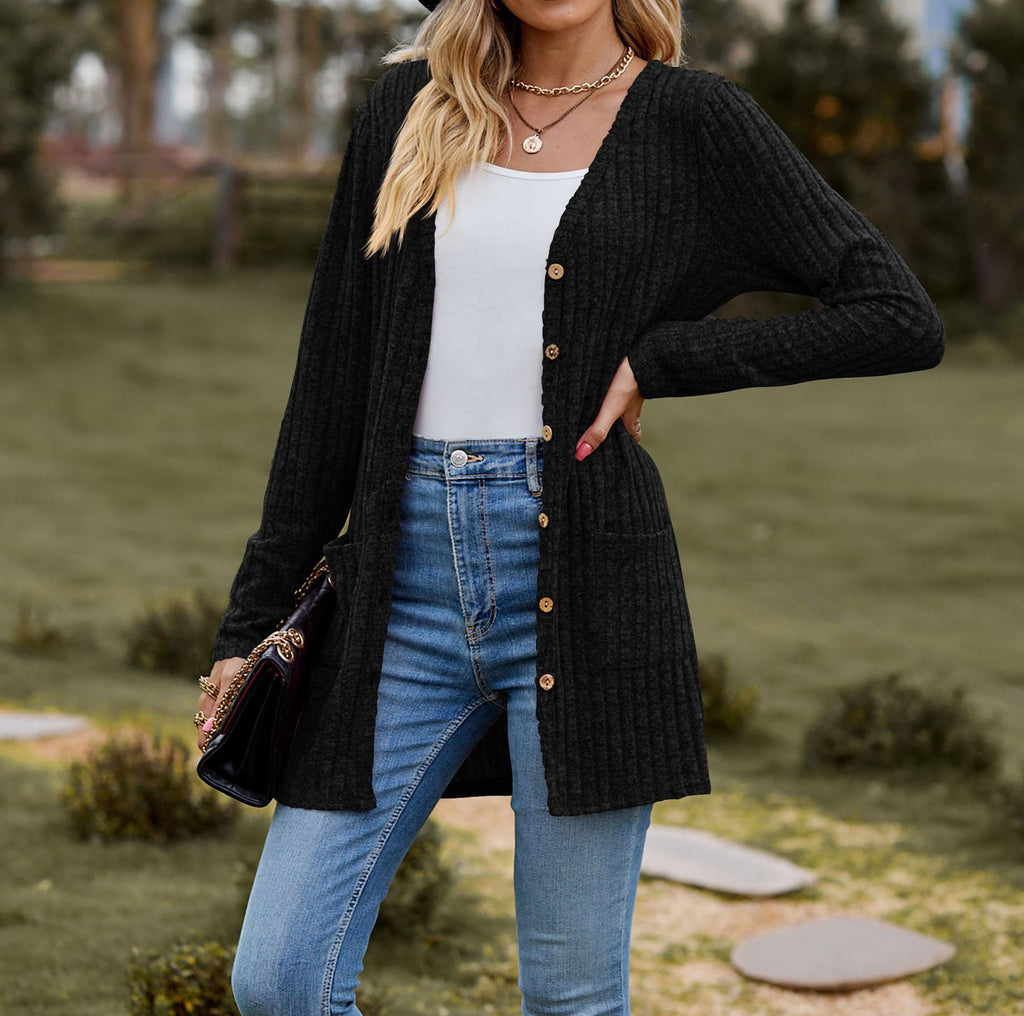 Women’s Cardigan – Wool Knit – Relaxed Fit – Long Length – Button Front with Pockets