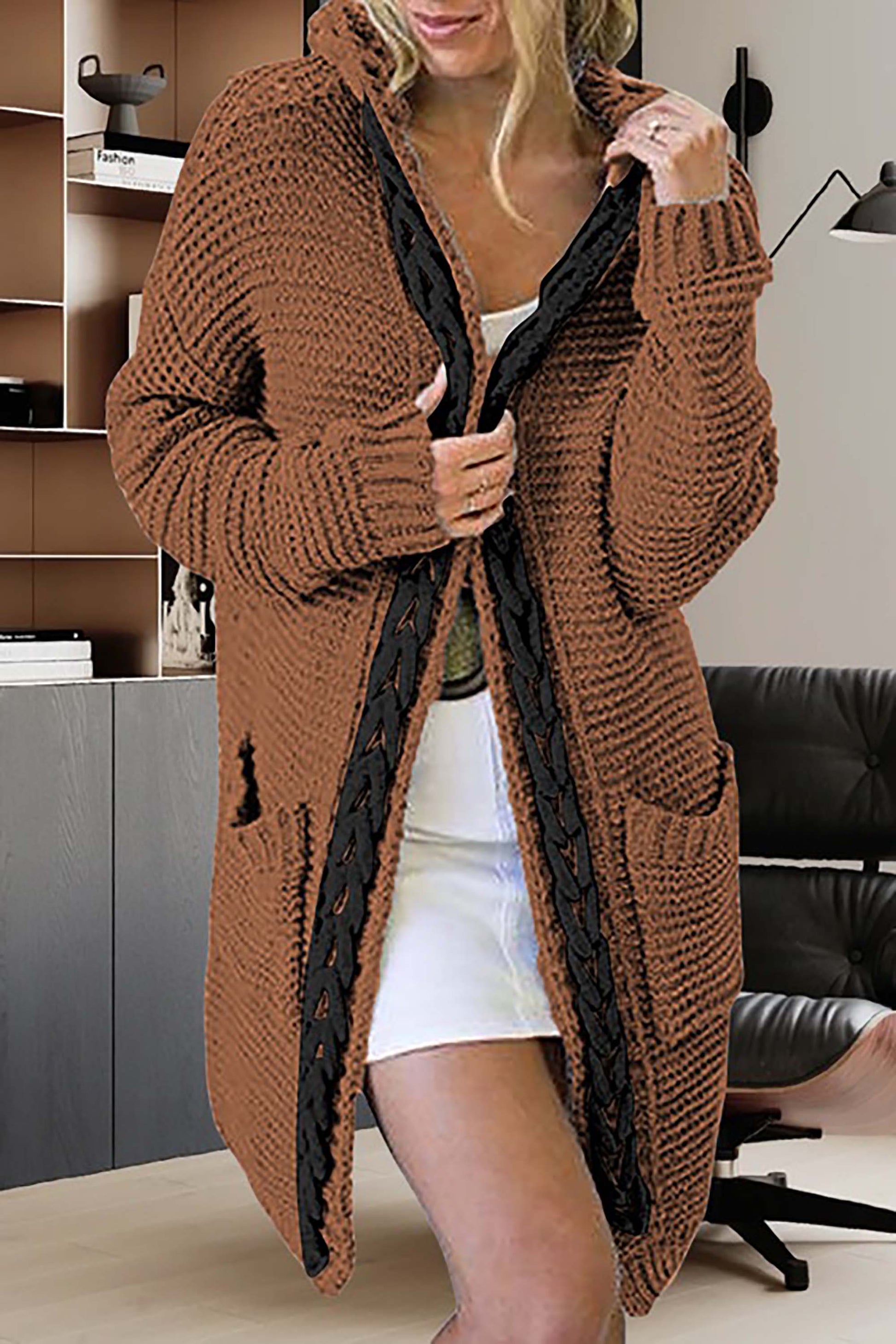 Chunky Knit Relaxed Fit Open-Front Cardigan