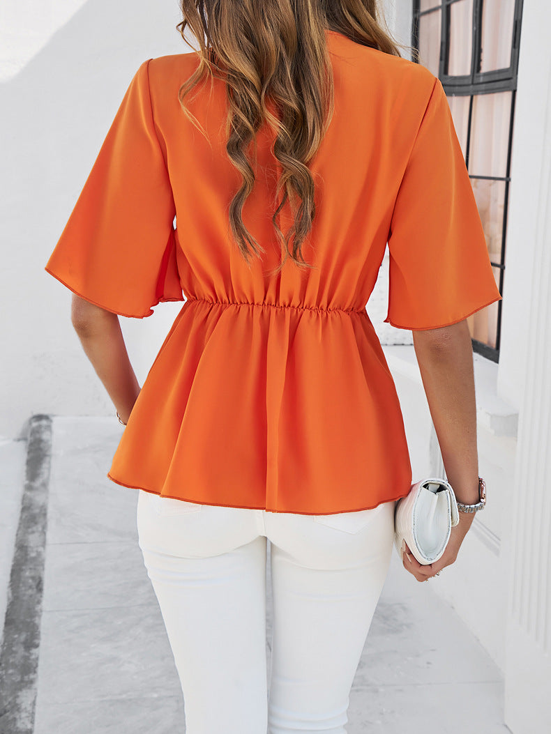 Elegant Fit Wrap Tie Blouse