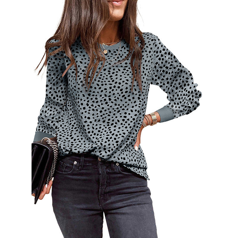 Women’s Long Sleeve Top – Loose Fit – Cotton Blend – Printed Pattern – Casual Wear