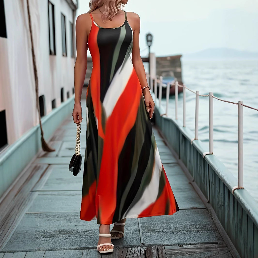 Women’s Maxi Dress – Sleek Silhouette – Satin-Like Fabric – Spaghetti Straps