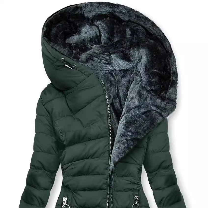 Women’s Puffer Jacket – Faux Fur Lined Hood – Quilted Mid-Thigh – Fitted Warm Style