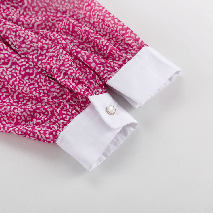 Puff Sleeve Contrast Collar A-Line Dress