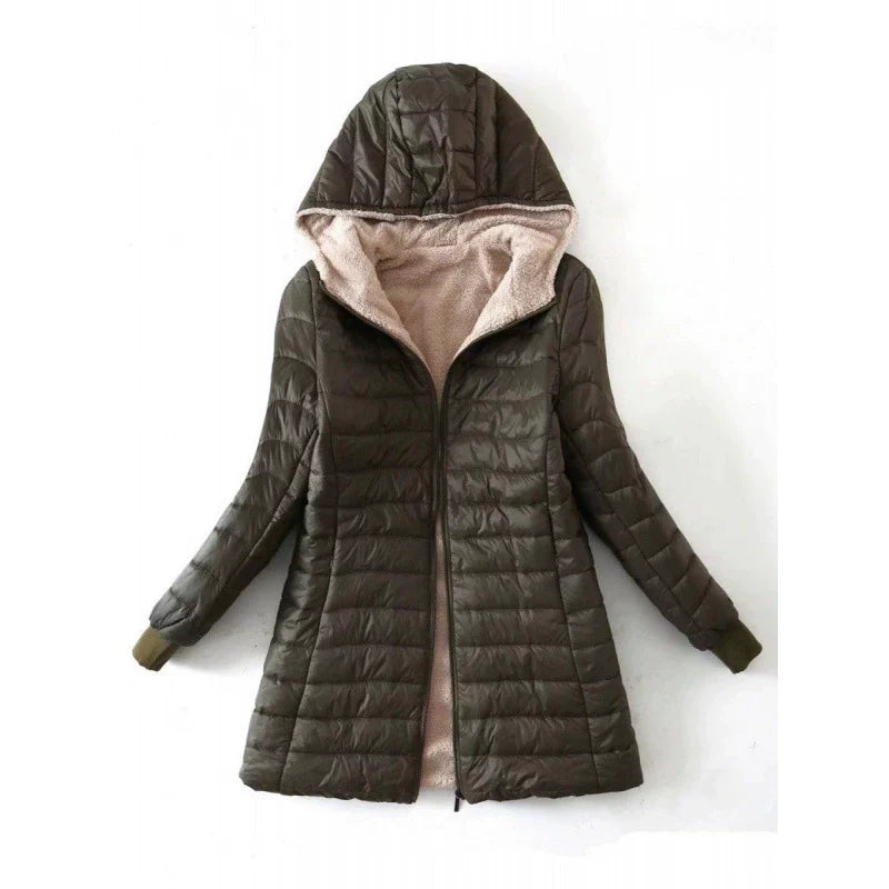 Women’s Puffer Coat – Quilted Insulated – Plush Lined – Hooded Mid-Length Fit