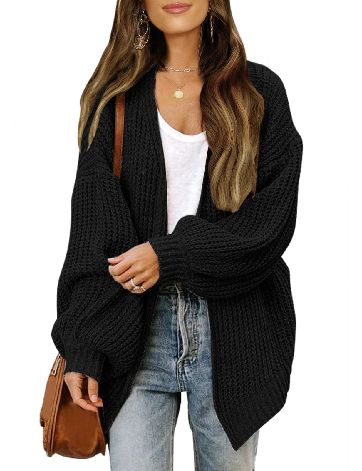 Women's balloon sleeve open-front cardigan