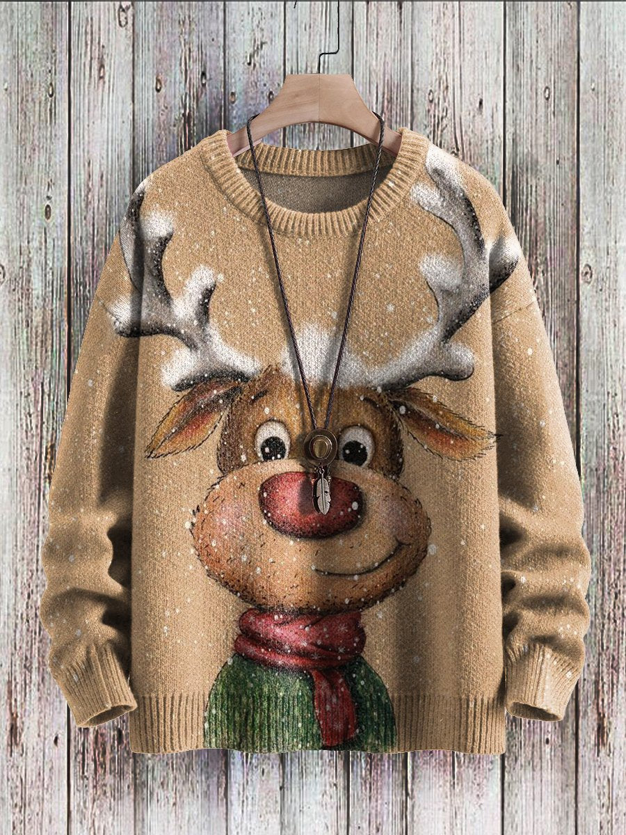 Unisex Sweater - Knit Fabric - Crew Neck - Relaxed Fit - Cartoon Dog Print Casual Style