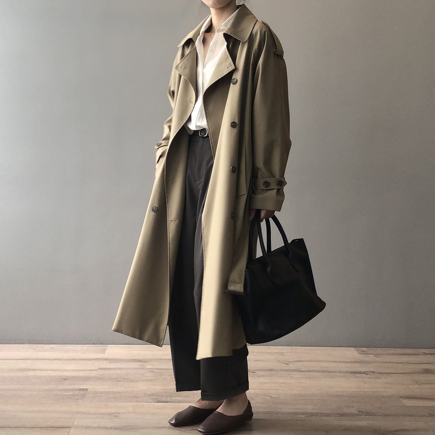 Women’s casual long belted waist trench coat