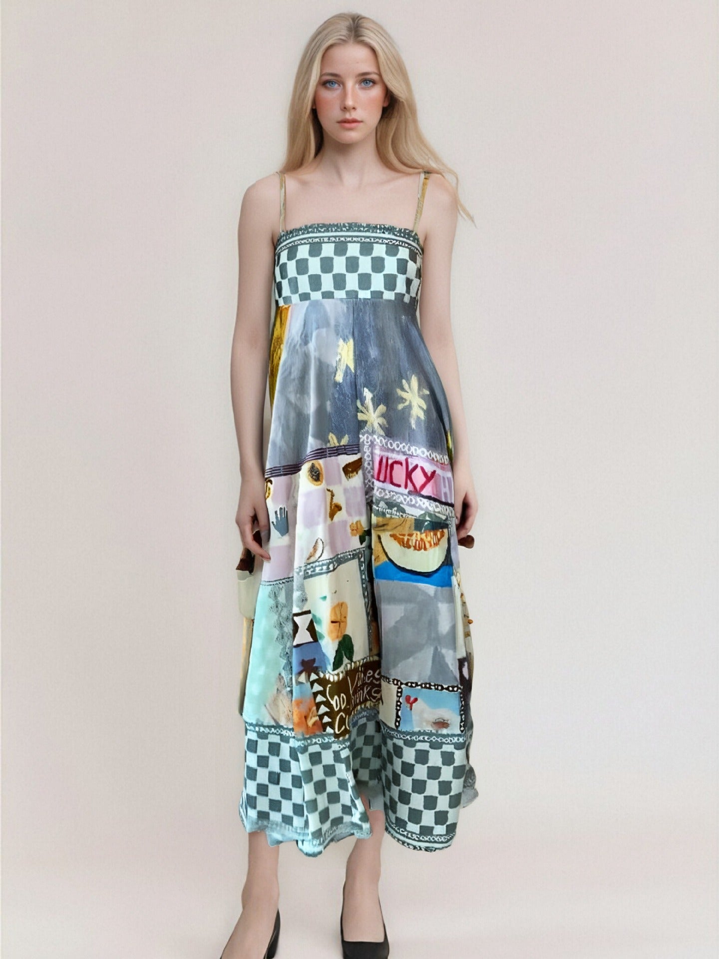 Women’s Maxi Dress – Strapless Abstract Print – Flowy Fit – Lightweight Fabric