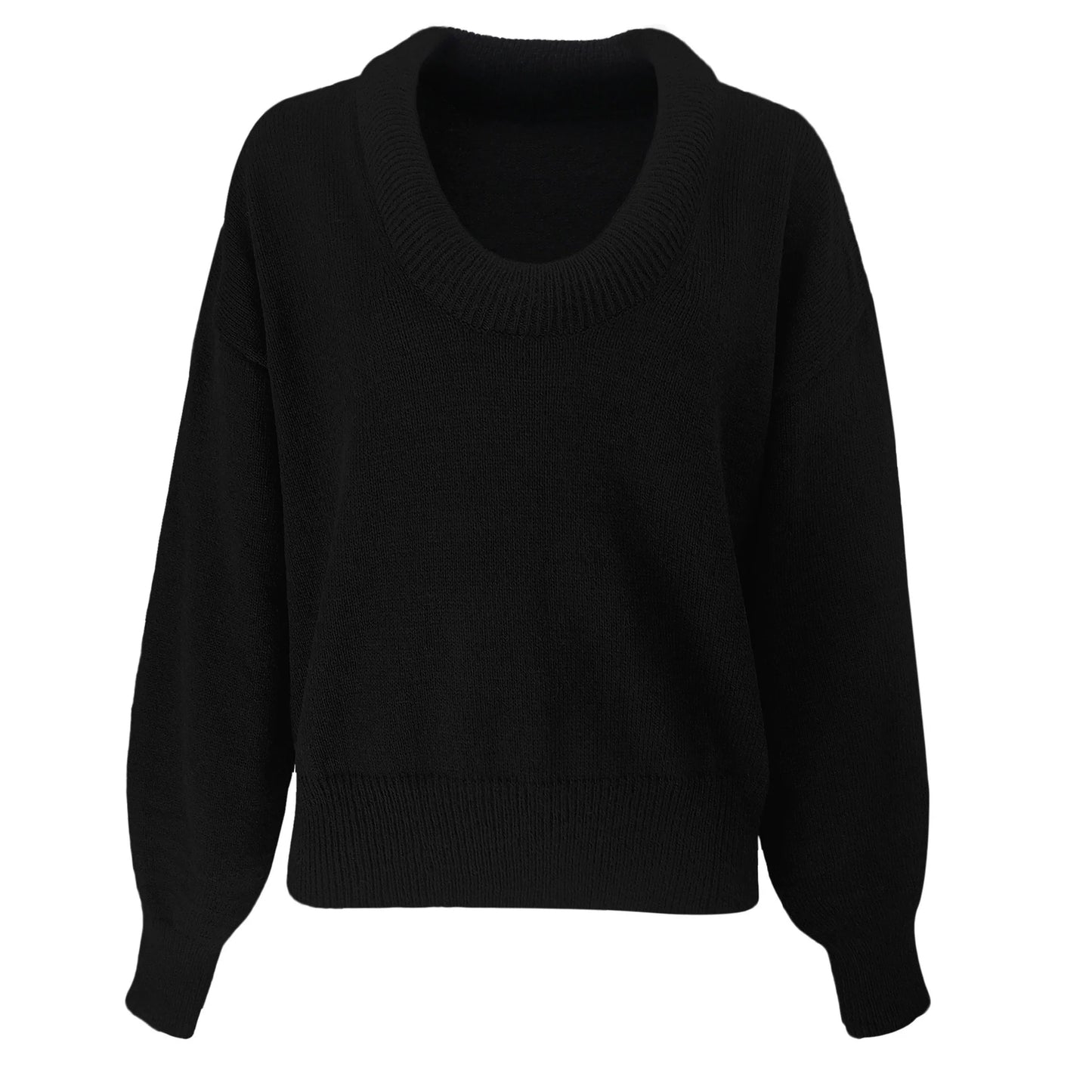 Women’s Sweater – Loose Fit – Deep V-Neck – Wool Knit – Long Volume Sleeves – Ribbed Cuffs