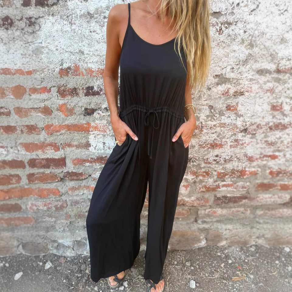 Women’s Jumpsuits – Wide Leg – Adjustable Waist – Sleeveless