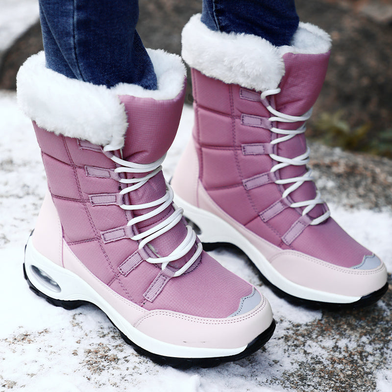 Women’s Boots - Mid-Calf Quilted Shaft - Lace-Up Closure - Air Cushion