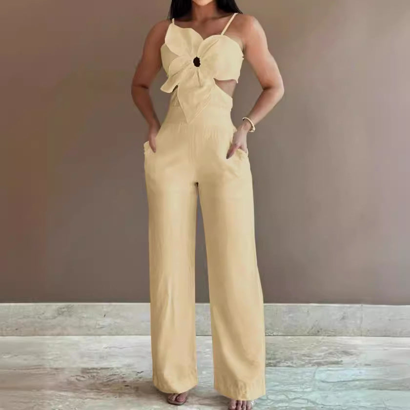 Women’s Jumpsuit – Wide Leg – Backless – Bow Front – Cut-Out – Spaghetti Straps