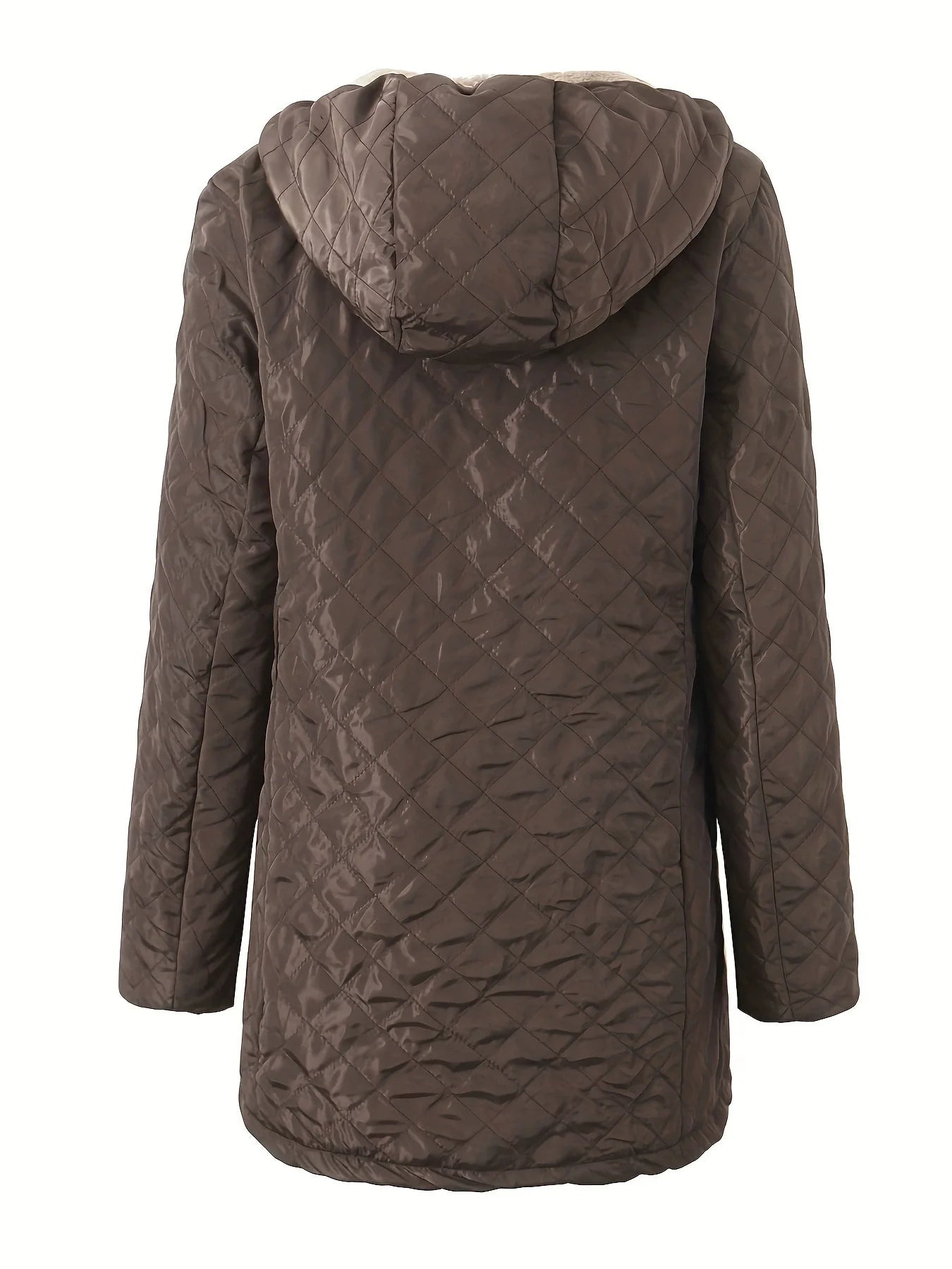Women’s Quilted Hooded Jacket – Plush Lined – Relaxed Fit – Mid-Thigh Length Warm Outerwear