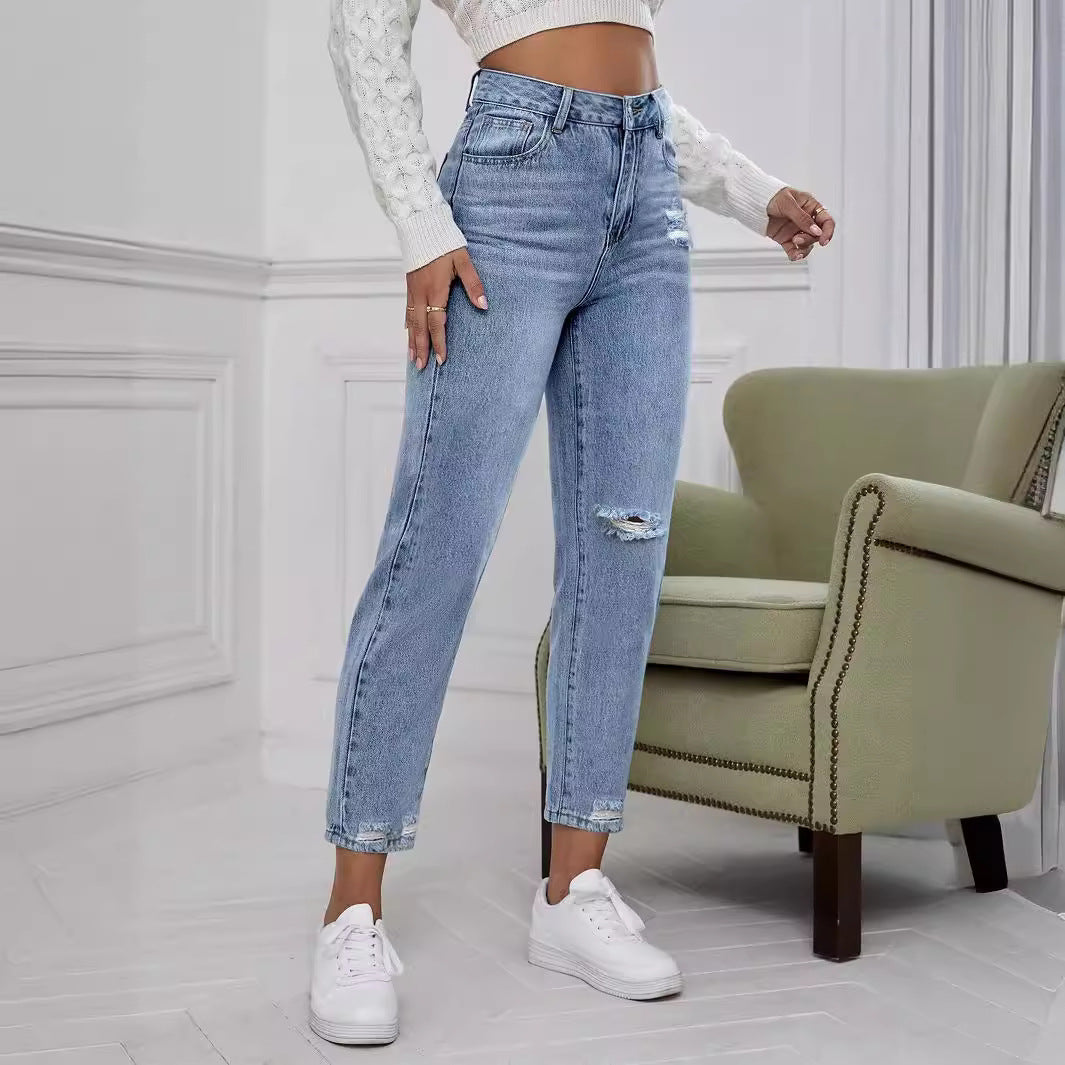 Naja - kancan high rise distressed slim straight jeans