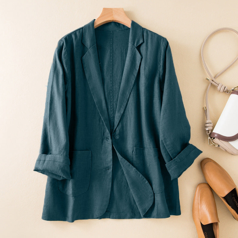 Women’s Casual Jacket – Relaxed Fit – Natural Fibers – Long Sleeve Lapel Style
