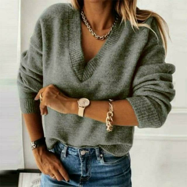 Women's v neck solid color sweater
