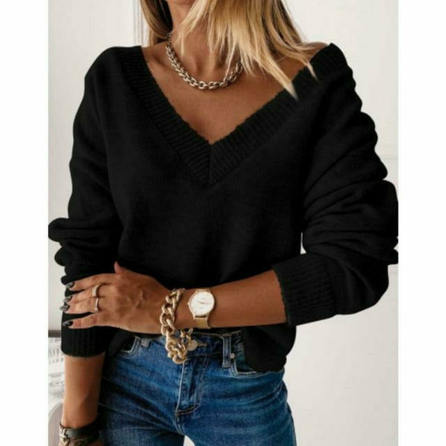 Women's v neck solid color sweater