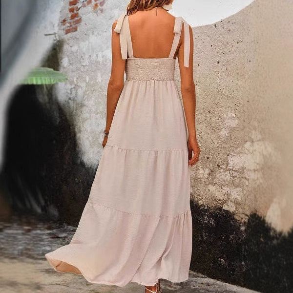 Women’s A-Line Dress – Lightweight Cotton – Tiered Midi – Adjustable Straps Sleeveless