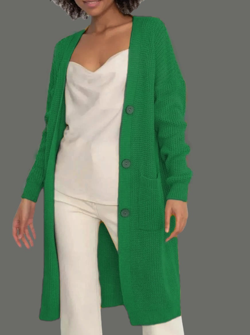 Women's Long Knit Cardigan - Cozy Open Front - Relaxed Fit - Button Detail