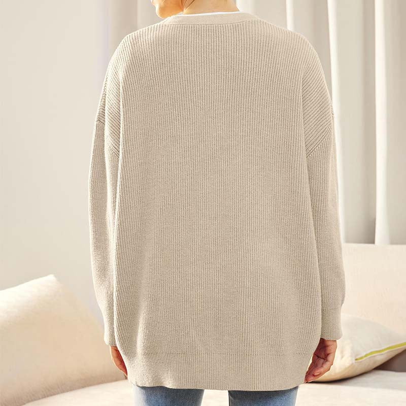Women's versatile button V-neck solid color knit cardigan