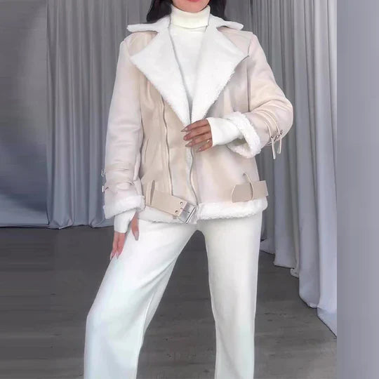 Women's winter jacket with wide lapel