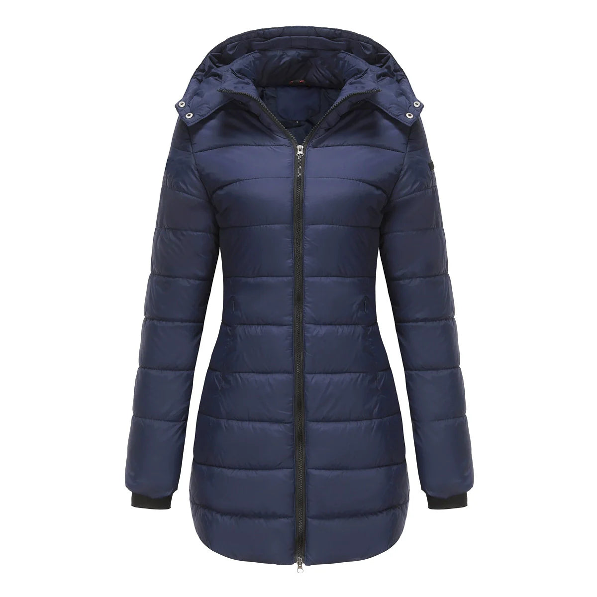 Women’s Puffer Jacket – Quilted Mid-Length Fit – Detachable Hood – Zipper Closure