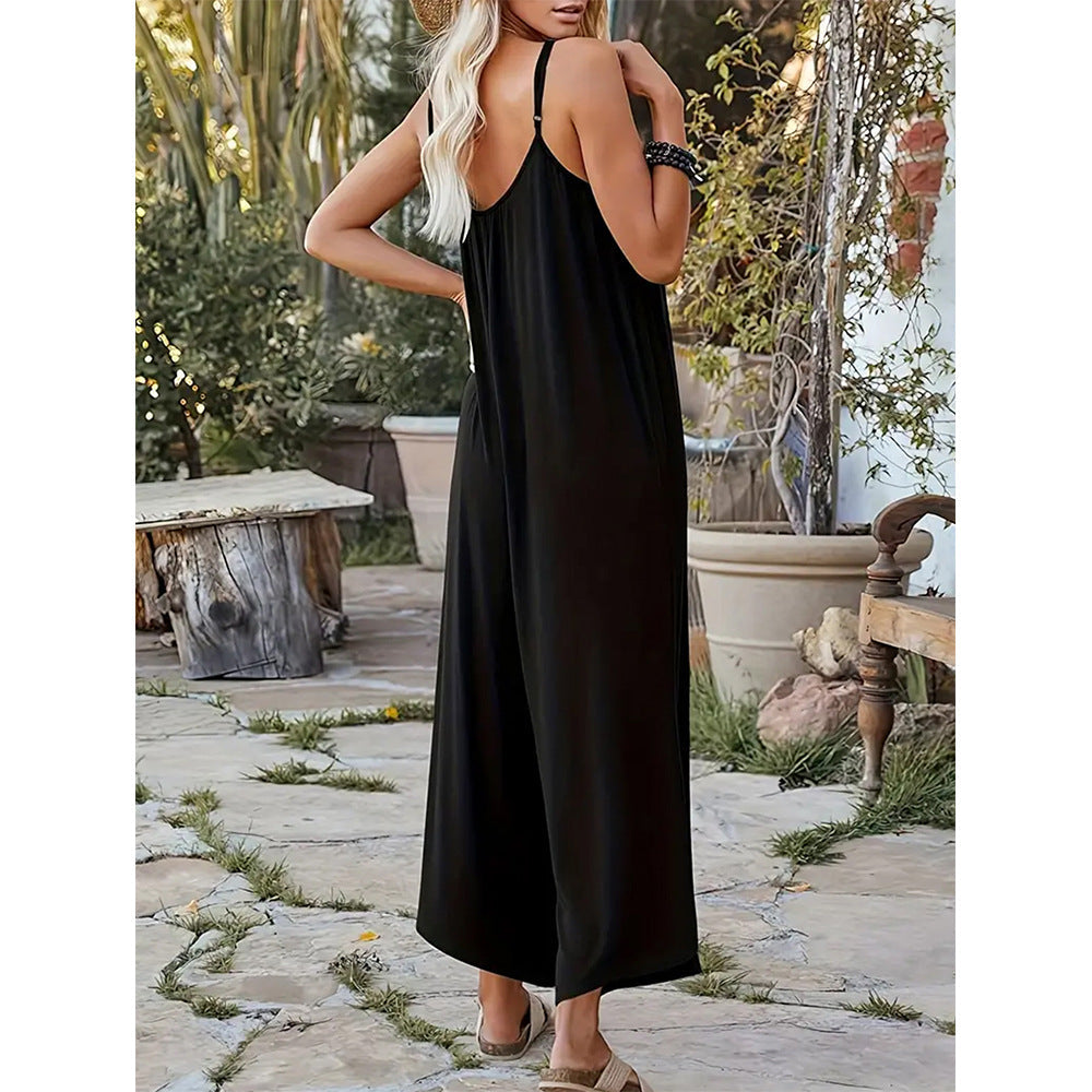 Women’s Jumpsuit – Relaxed Fit – Spaghetti Straps – Wide Leg – Casual