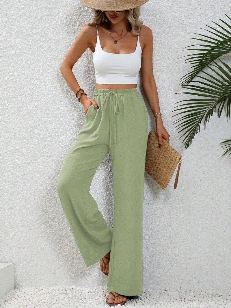 Women’s Wide-Leg Pants - Elastic Waist - Lightweight Flowy Relaxed Fit