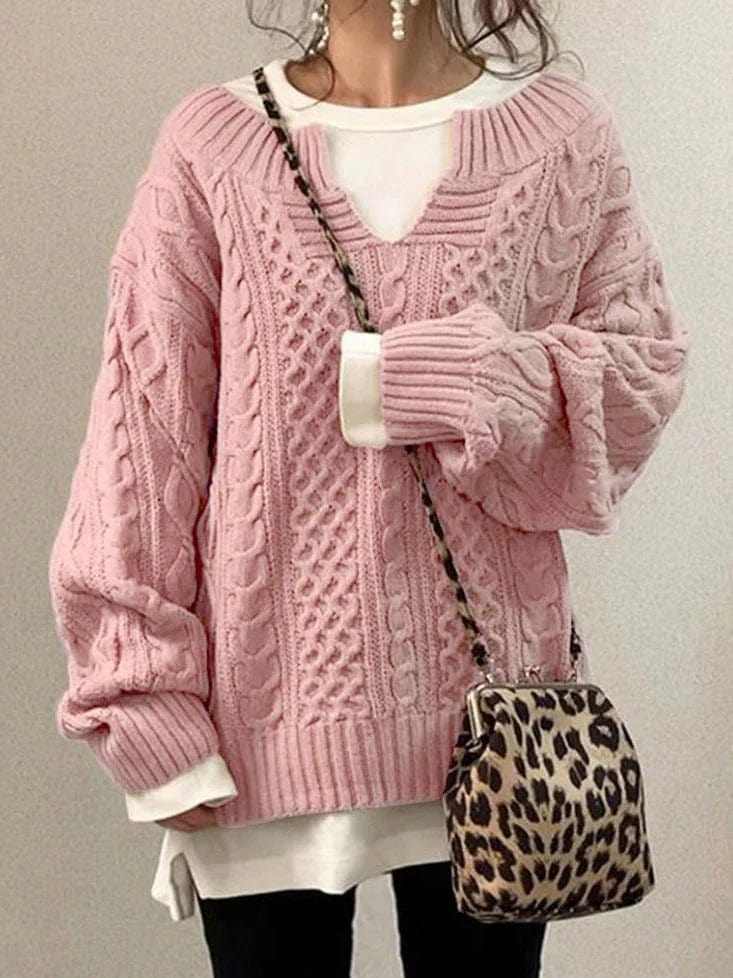 Women's Cable Knit Sweater - Oversized Loose Fit - Soft Textured Knit - Crew Neck