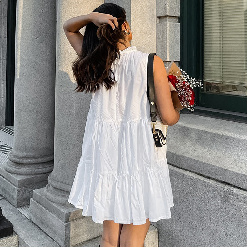 Women's A-Line Dress - Sleeveless Loose Fit - Tiered Hem - Lightweight Casual Wear