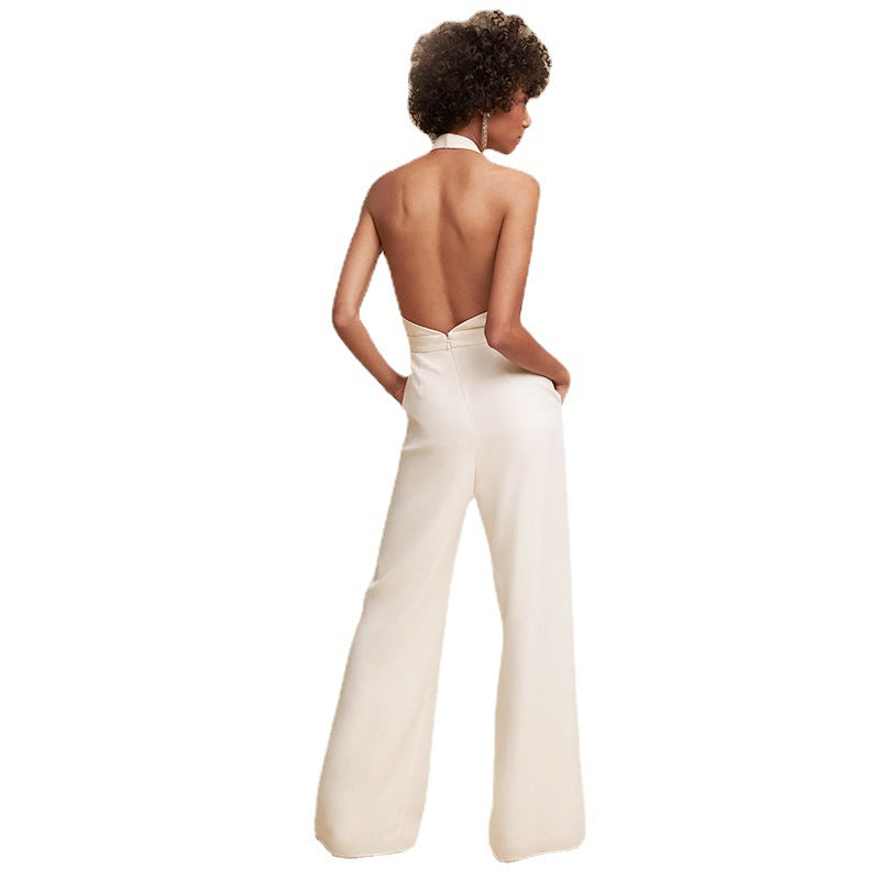 Women's Jumpsuit - Halter Neck - Backless - Wide-Leg Flowy Fit